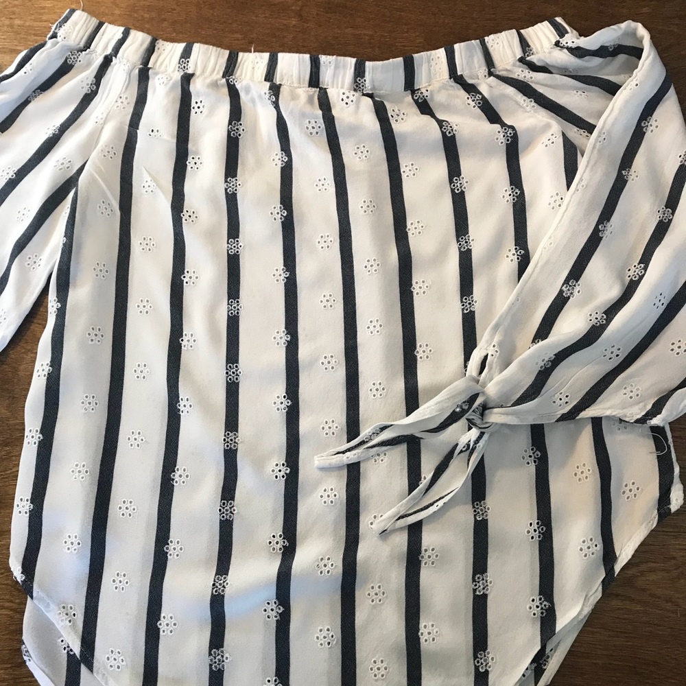 Navy and White Striped Off Shoulder Top